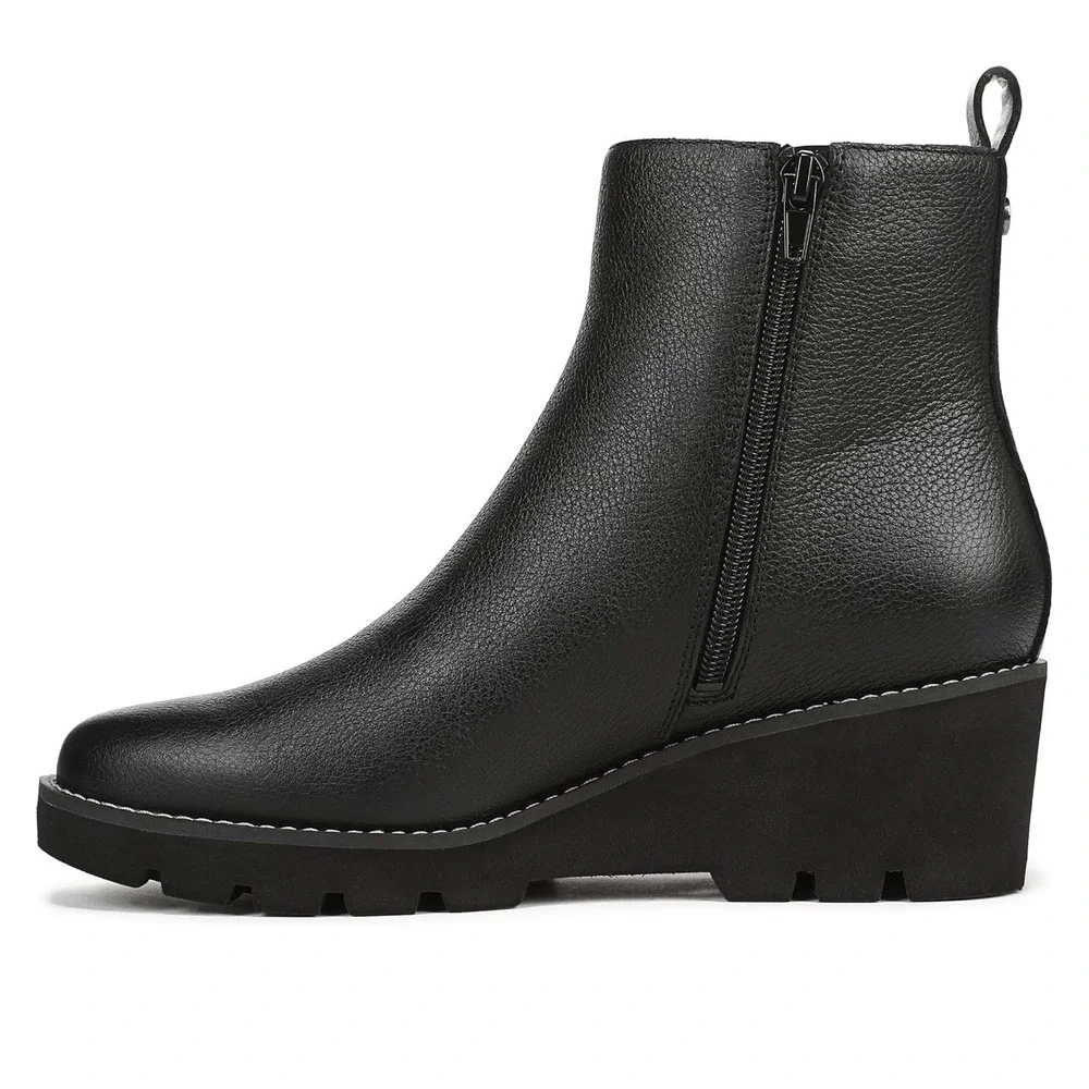 Vionic Aria 2.0 Womens Black Leather Wedge Ankle Boots Orthotic Support Size 6